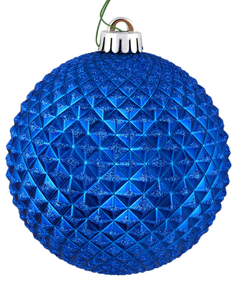 Vickerman N188502D 4" Blue Durian Glitter Ball Ornament, 6 Per Bag