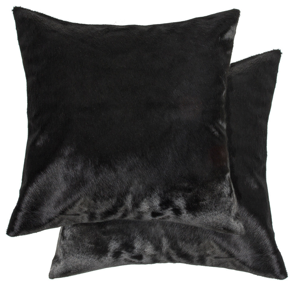 18"x18" Torino Cowhide Pillows, Set of 2, Black
