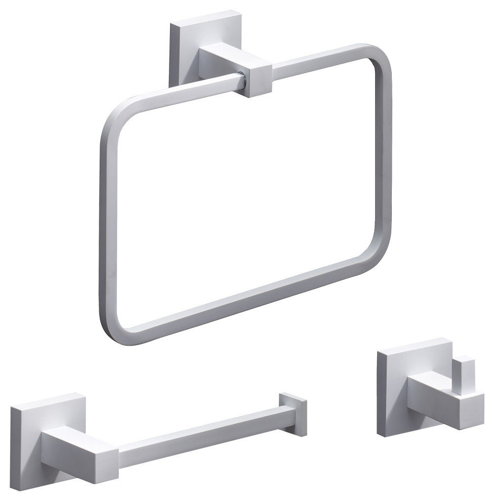 Italia Bianca Series 3 Piece Bathroom Accessory Set, Matte White