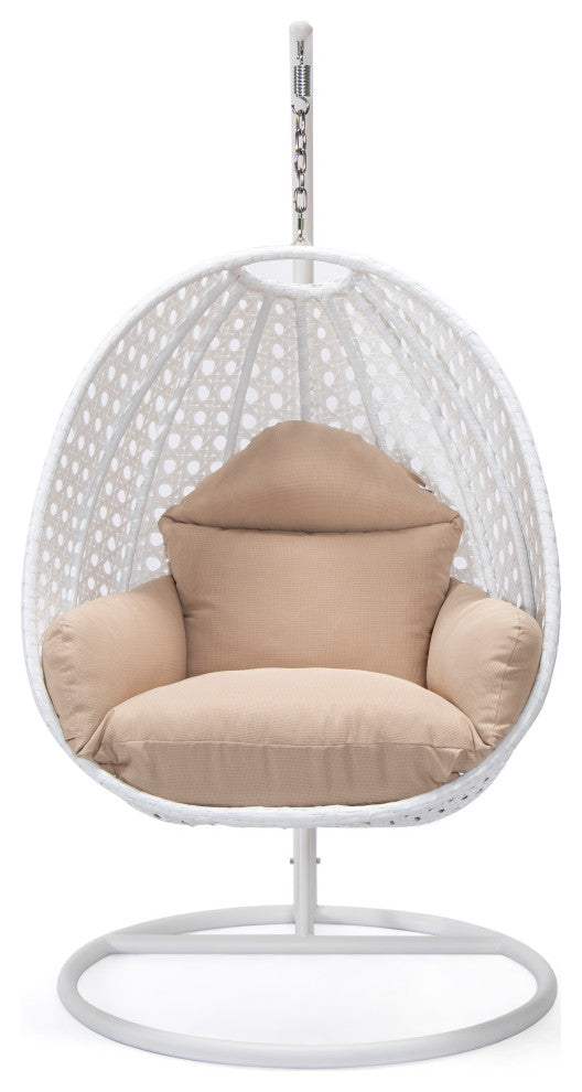 LeisureMod ESCW-40BG Beige Wicker Hanging Egg Swing Chair