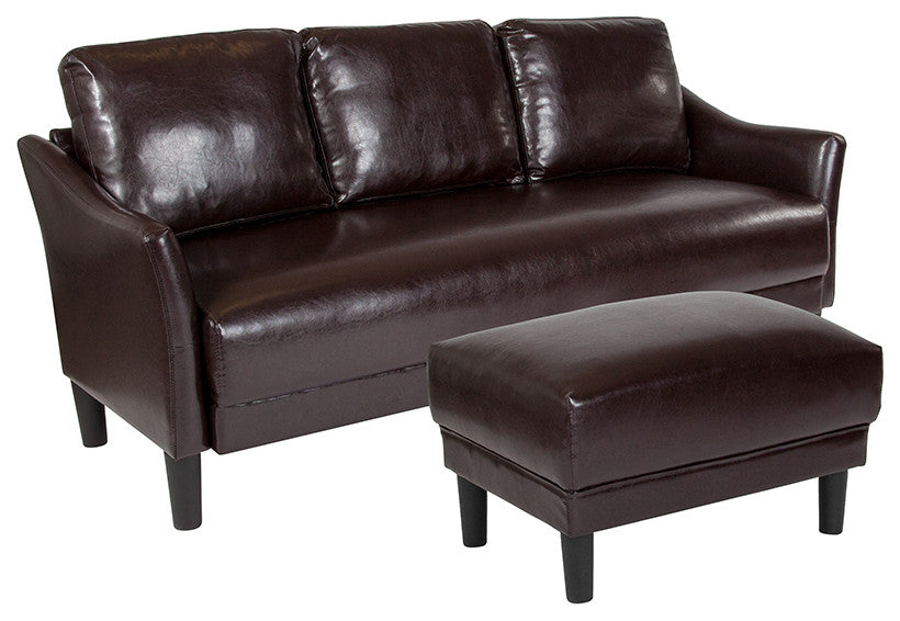 Asti Upholstered Sofa And Ottoman In Brown Leathe