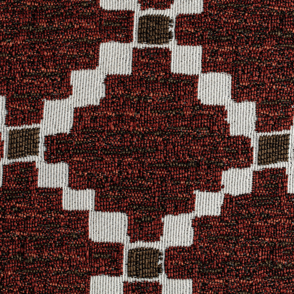 Deschutes Red 18" x 18" x 18" Red and Ivory Pouf