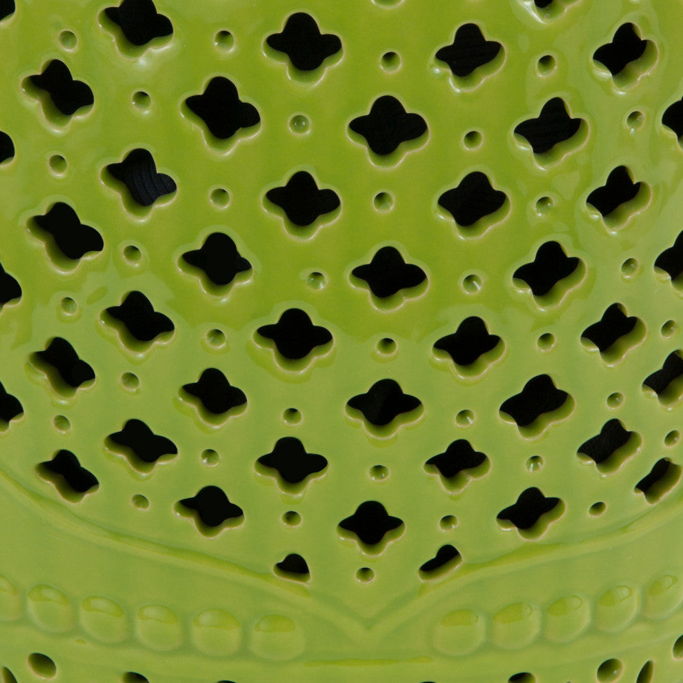 18" Green Lattice Porcelain Garden Stool