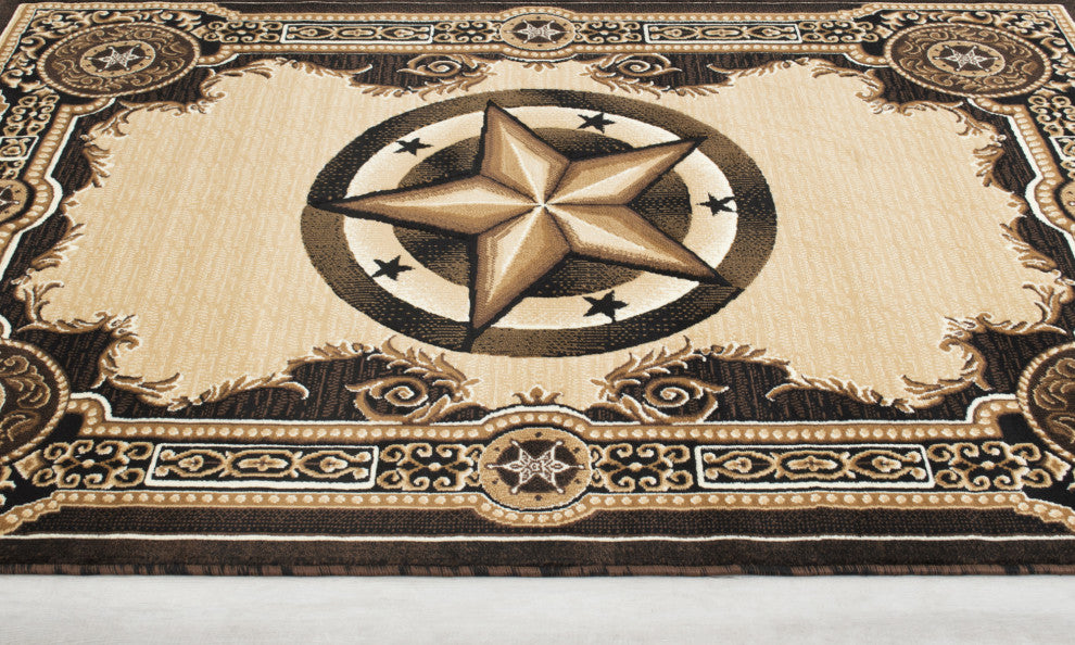Allstar Western Area Rug Texas Star design, Black, 8x10