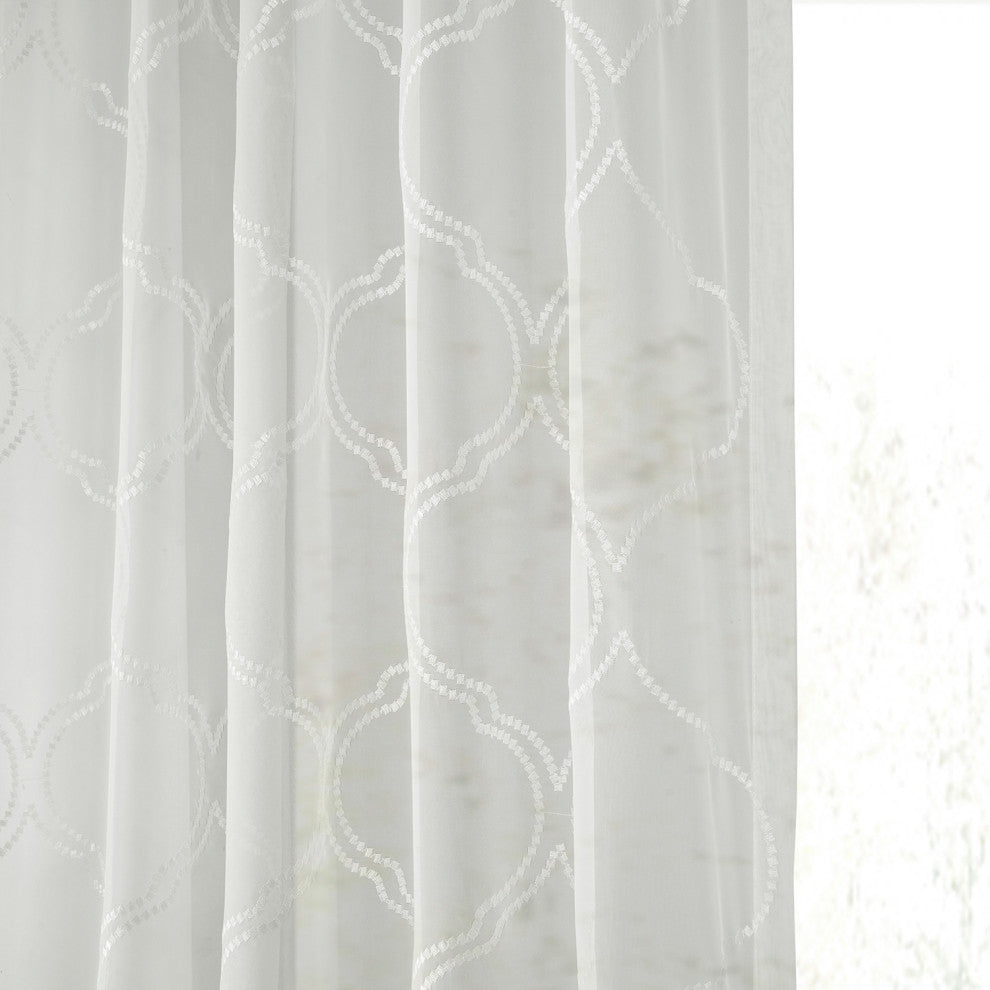 Florentina Embroidered Sheer Curtain Single Panel, White, 50"x96"