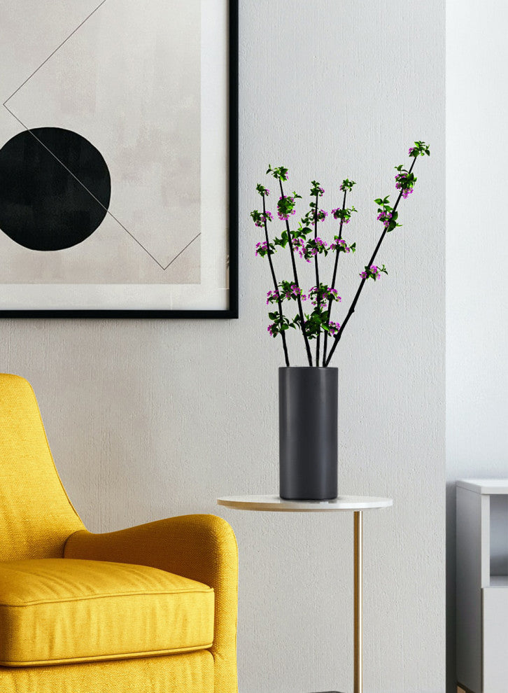 Black Ceramic Cylinder Vase, Measures 8" Tall & 4" Diameter
