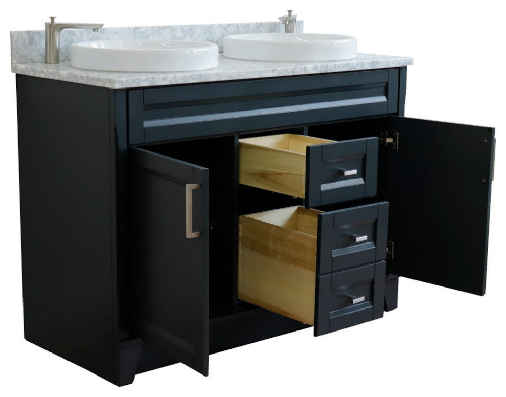 48" Double Sink Vanity, Dark Gray Finish With White Carrara Marble