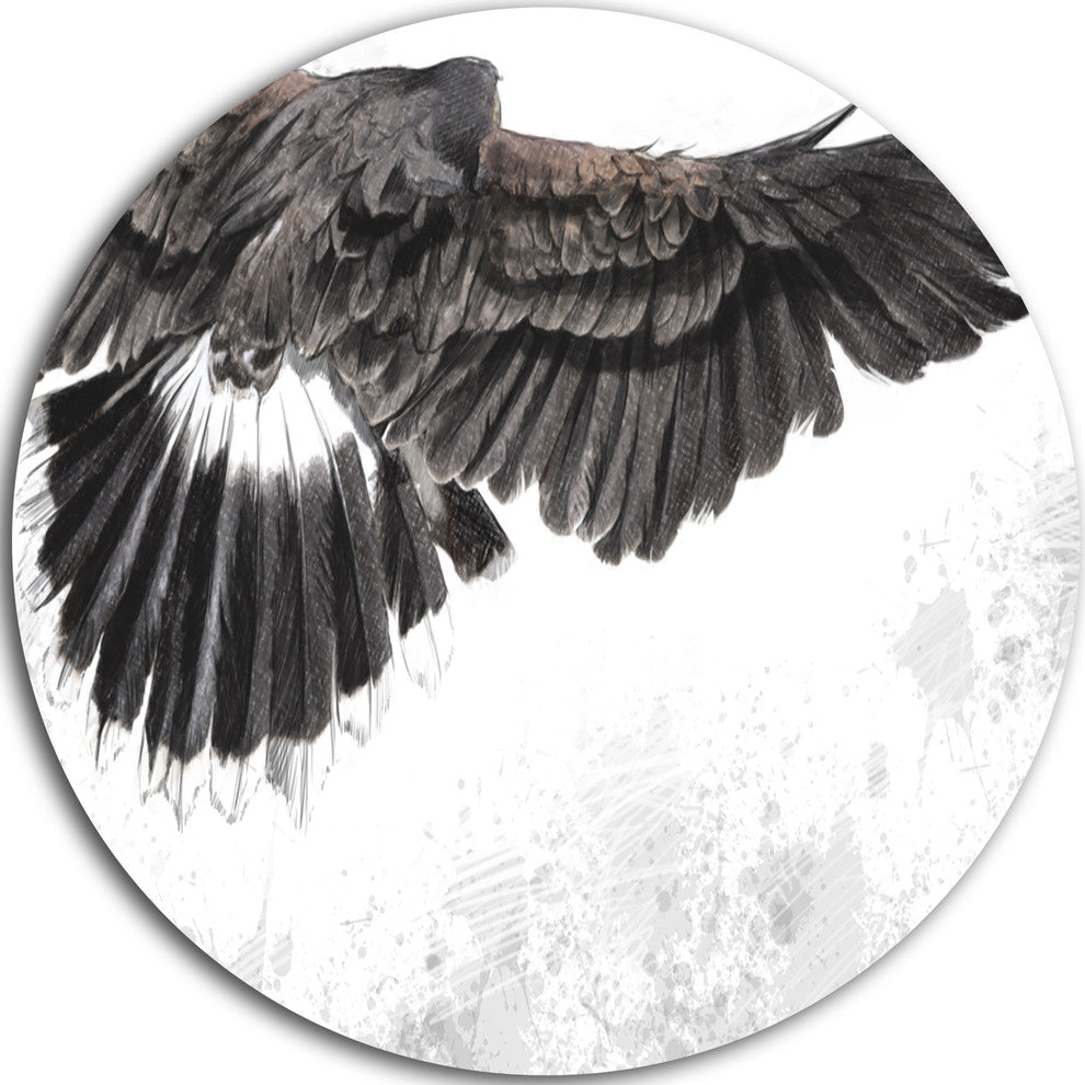 Low-Flying Eagle Illustration, Animal Digital Round Metal Wall Art, 23"
