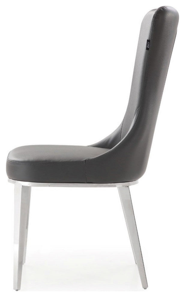 Modern Norma Dining Chair - Dark Grey with Polished Stainless Steel Base