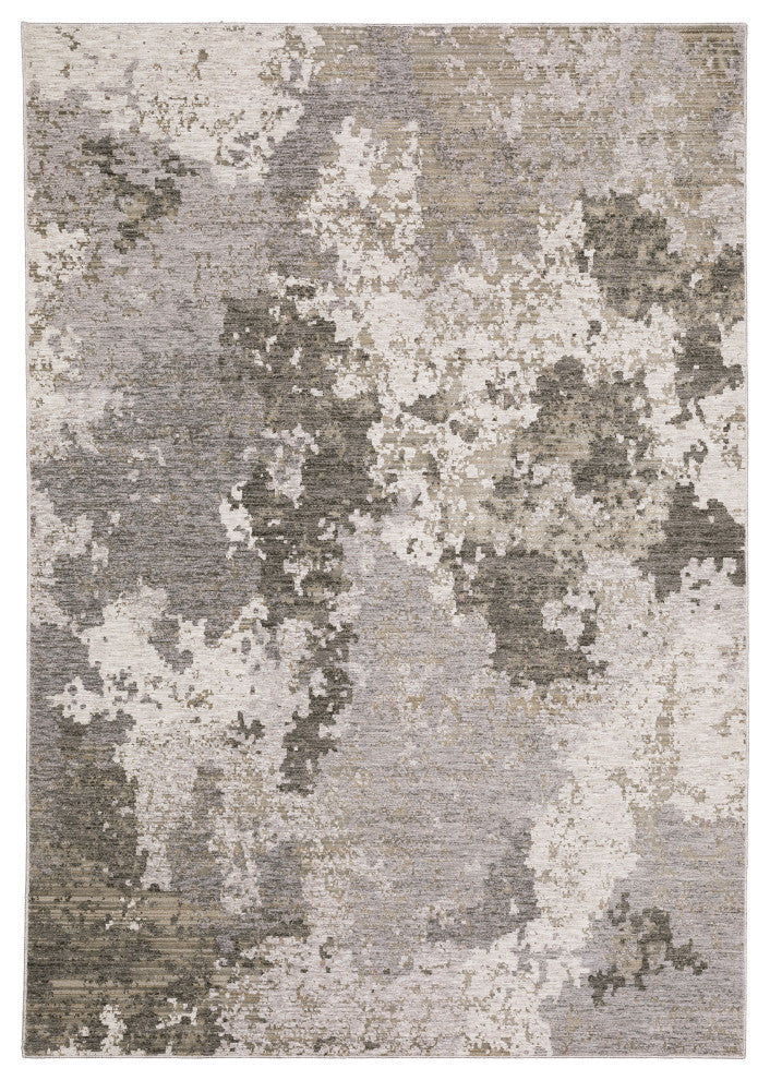 Noble Distressed Abstract Grey/ Ivory Indoor Area Rug, Grey, 5'3"x7'6"