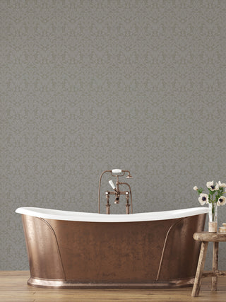 Rosali Grey Scroll Damask Wallpaper, Bolt
