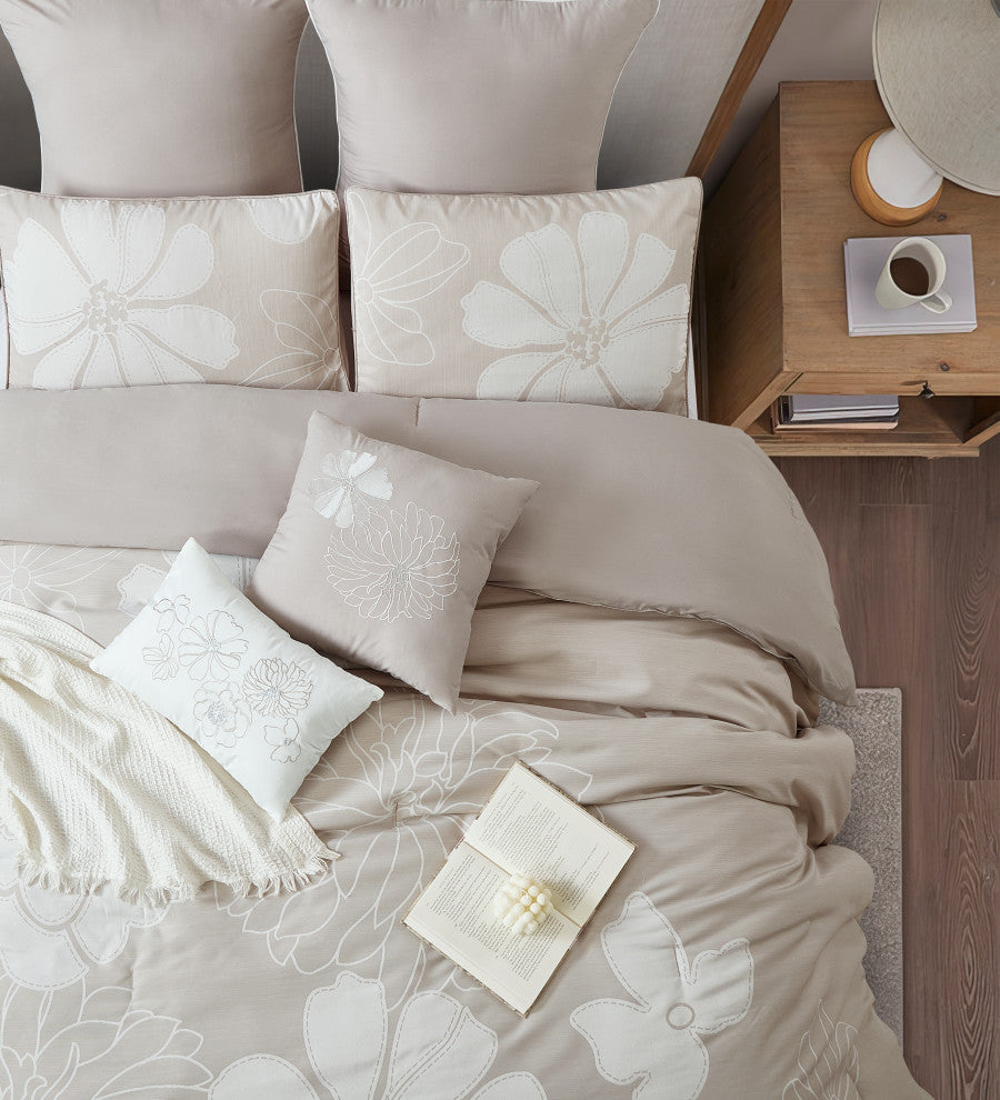 Viera 8 Piece Comforter Set, Taupe, King