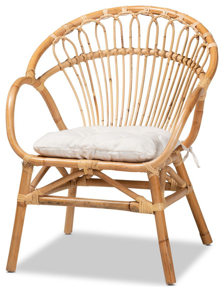 Benicia Modern Bohemian Natural Brown Rattan Dining Chair