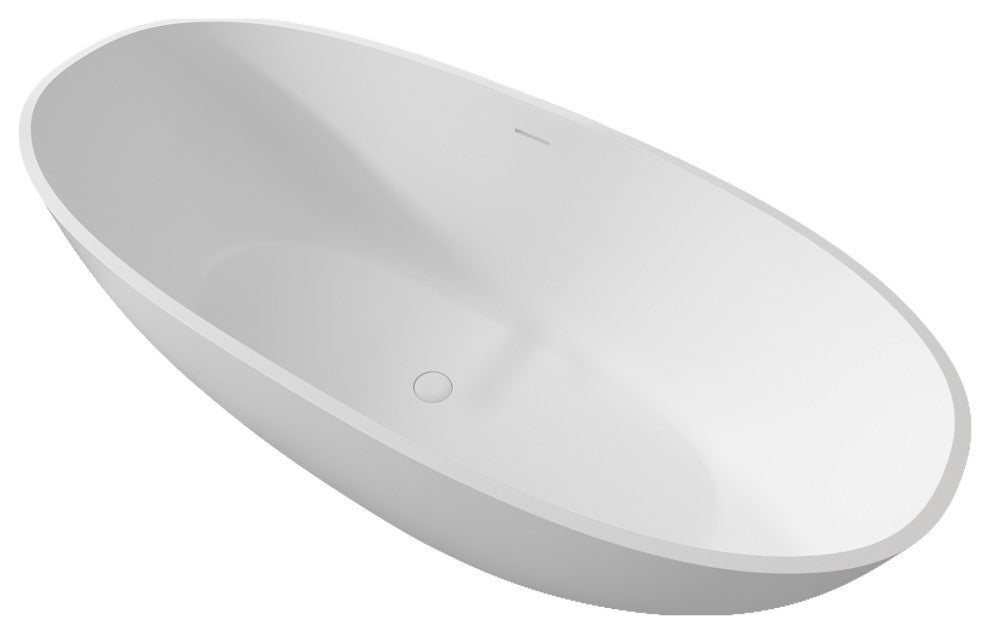 Stone Resin Solid Surface Freestanding Bathtub, White, 65"