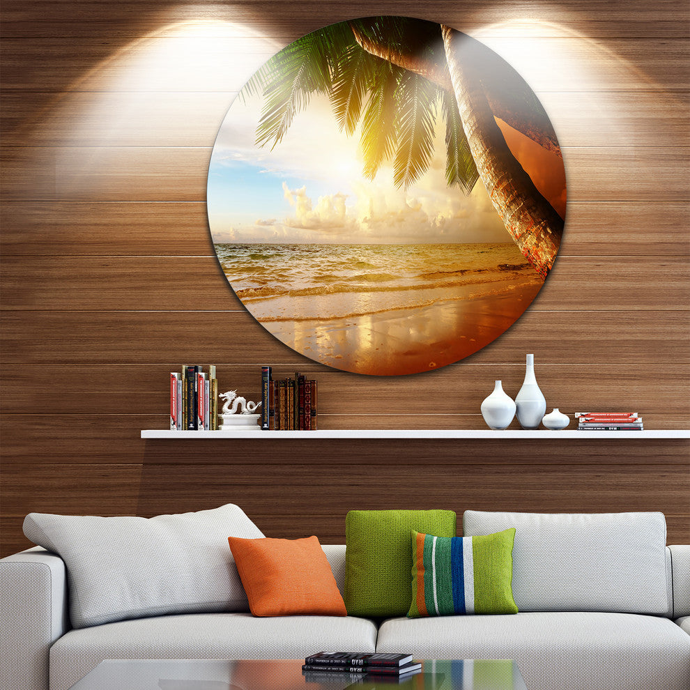 Caribbean Beach Sunrise, Landscape Photo Disc Metal Wall Art, 23"
