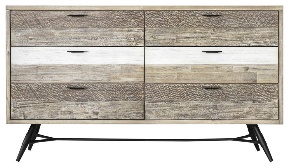 Bridges 6 Drawer Dresser, Two Tone Acacia Wood