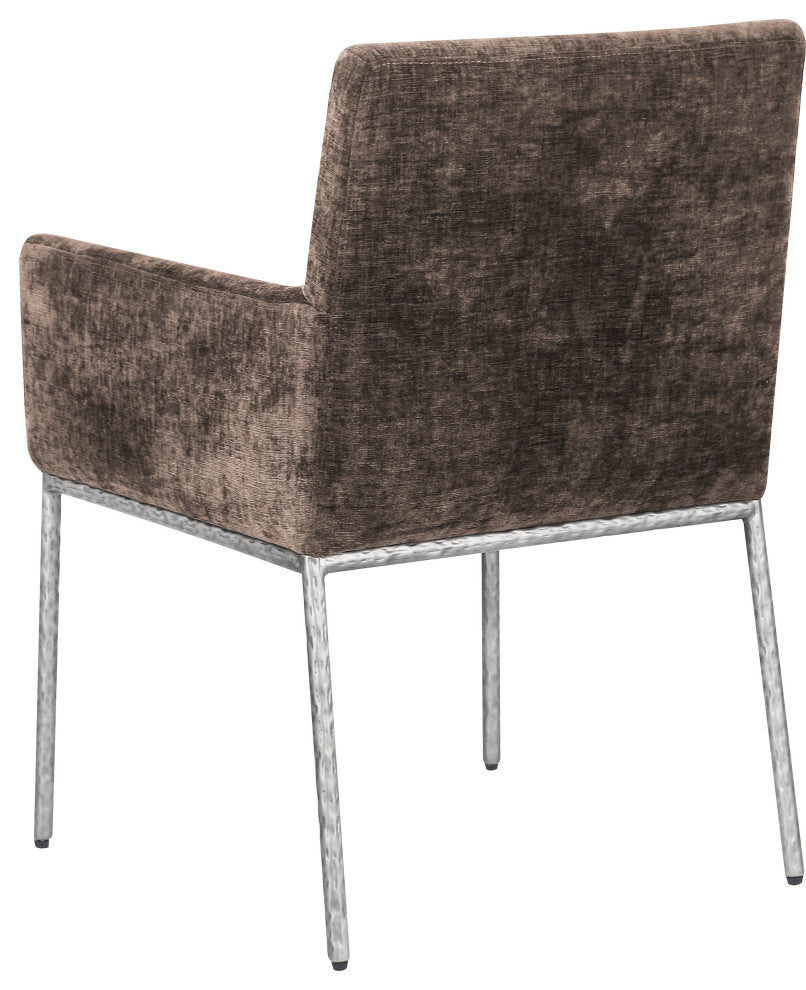 Reeves Upholstered Dining Chair, Brown, Chenille , AC, Brushed Silver, Set of 2