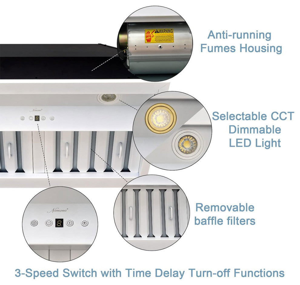 30" Insert/Built-in Satin White Range Hood, Dimmable, 3-Speeds 600CFM, Cool White Light, Satin White