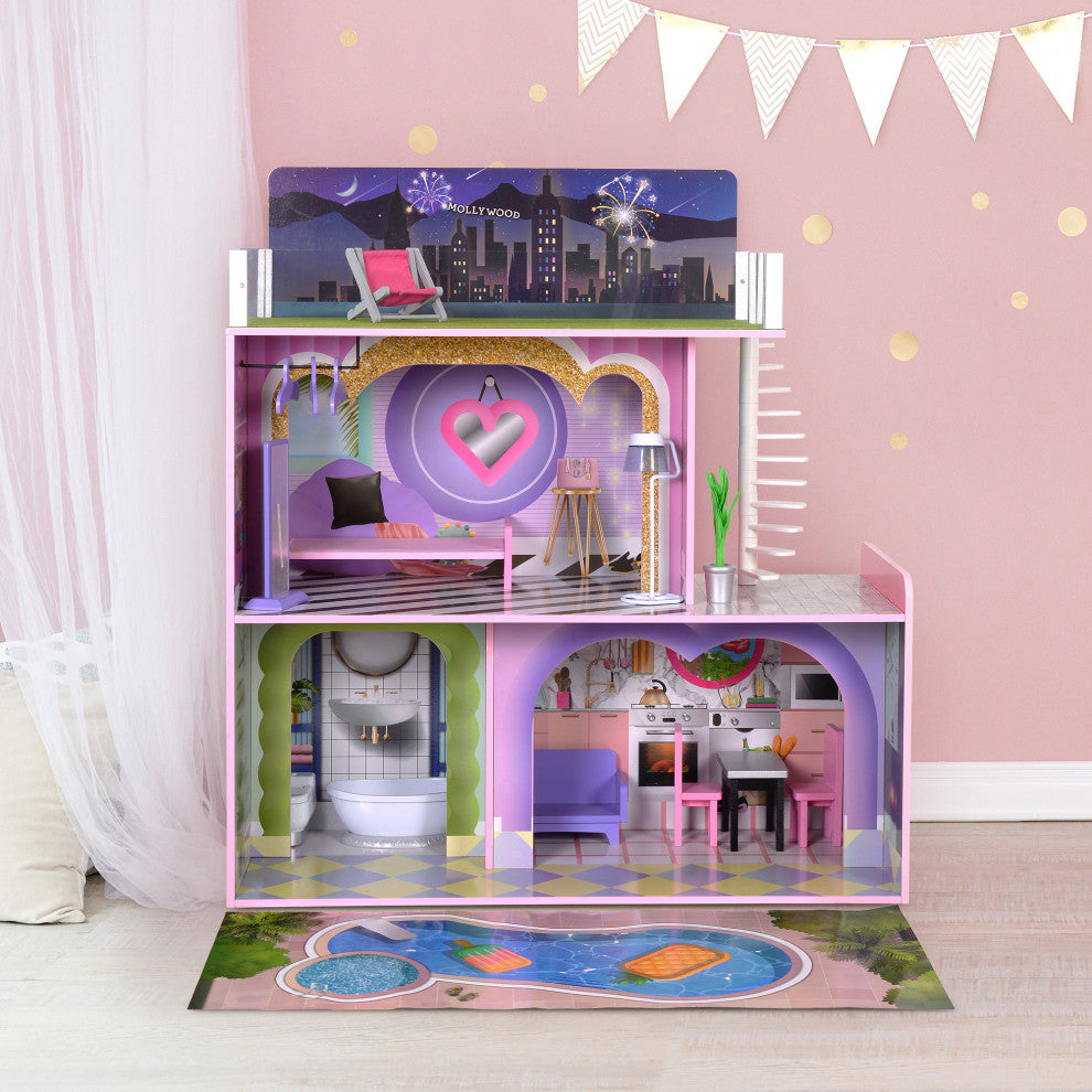 Kids Wooden 3-Level Doll house Set, Dollhouse