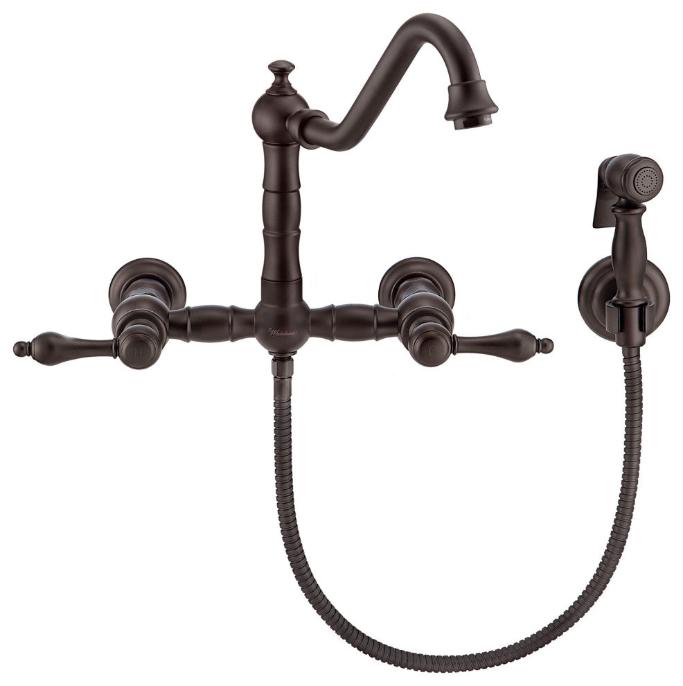 Whitehaus WHKWLV3-9402-NT-ORB Vintage III Plus Wall Mount Faucet With Side Spra