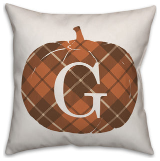 Plaid Pumpkin Monogram G 18x18 Spun Poly Pillow