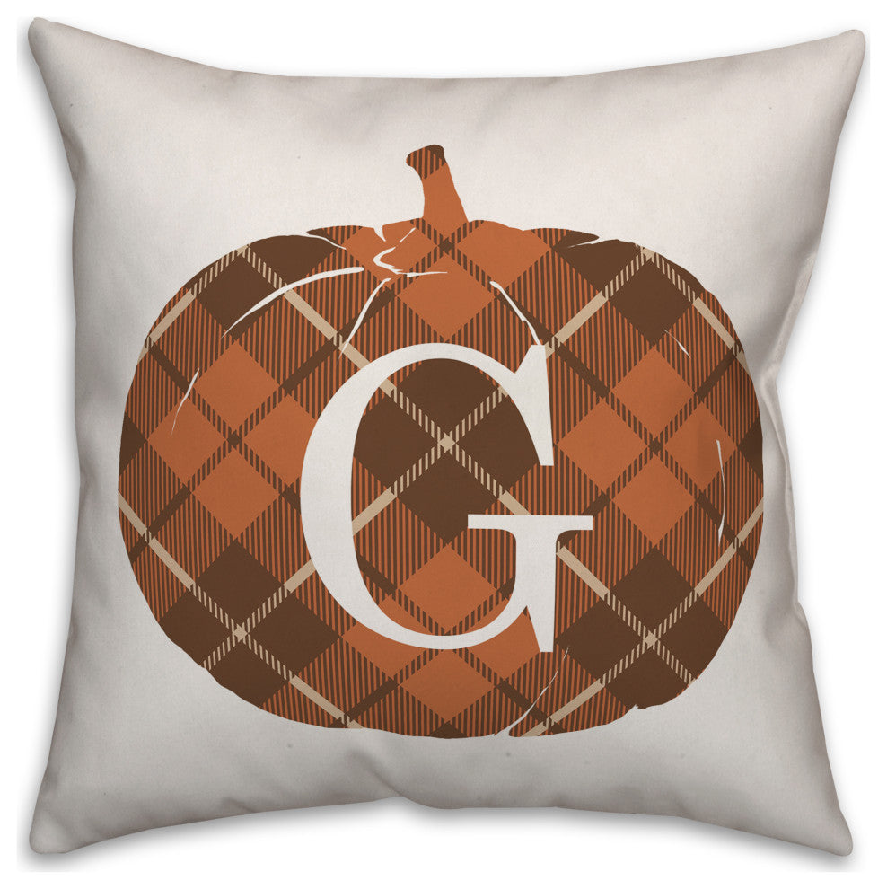 Plaid Pumpkin Monogram G 18x18 Spun Poly Pillow