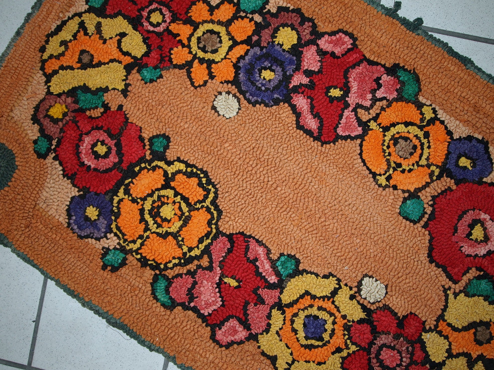 Handmade Vintage American Hooked Rug 2'x3', 61cmx91cm 1940s