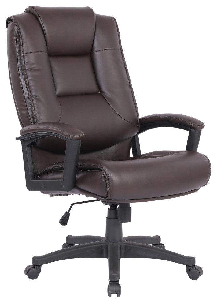 High Back  Bonded Leather Chair with Padded Loop Arms, Espresso