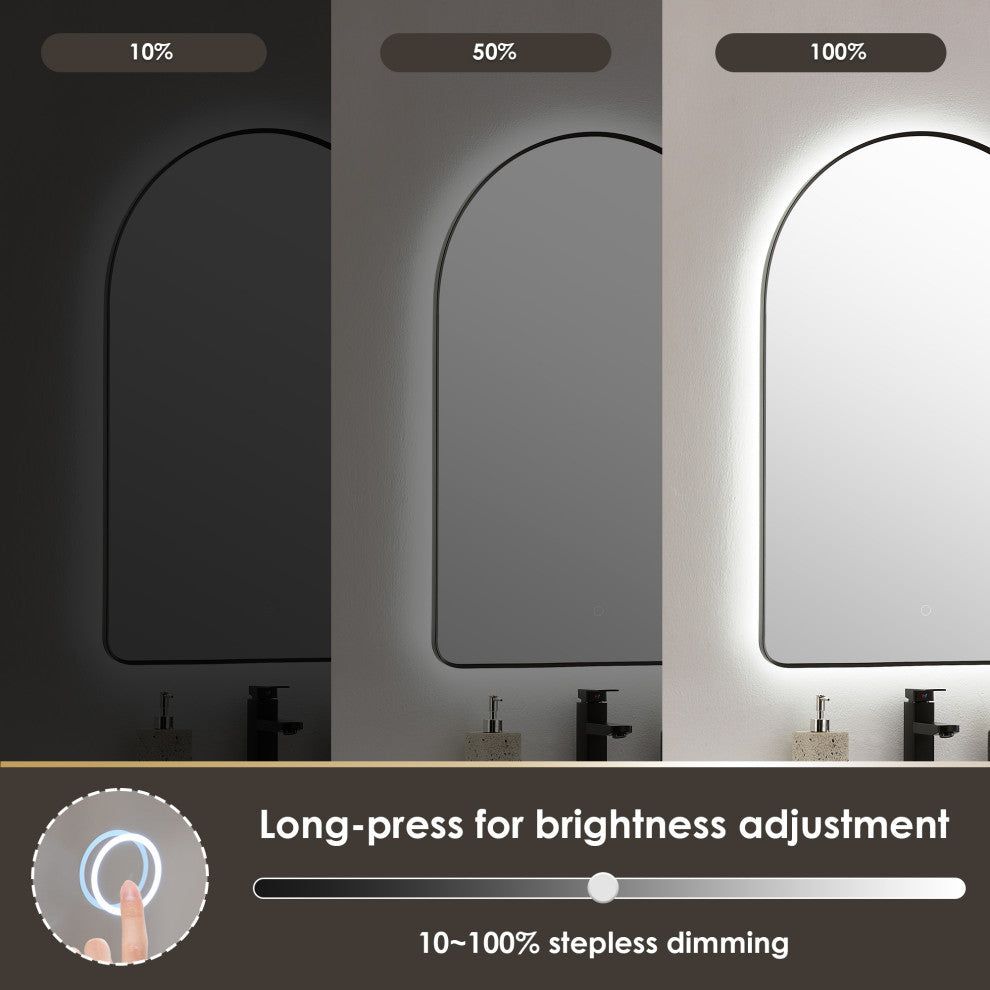 Starlit Domed Bathroom/Vanity LED Wall Mirror, Matte Black, 24"