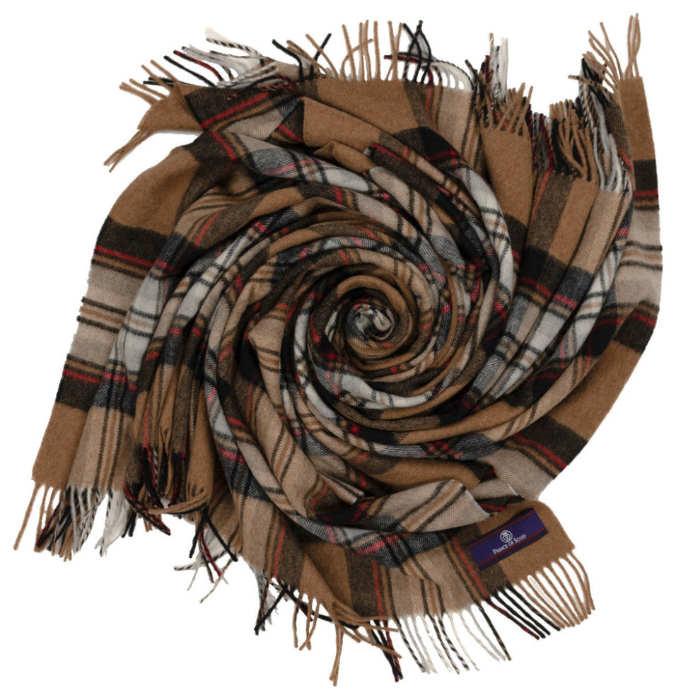 Prince of Scots Highland Tartan Tweed Merino Wool Throw, Camel Stewart