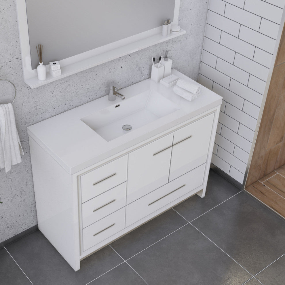 Sortino 42" Modern Bathroom Vanity With Sink, White, Left Side Drawers