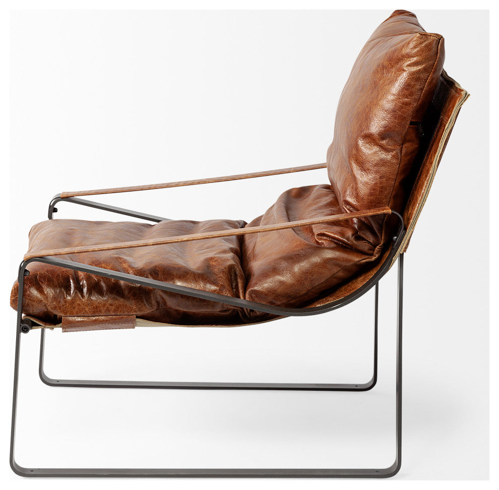 HomeRoots Brown Leather Unibody Seat Accent Chair - Thumbnail 4
