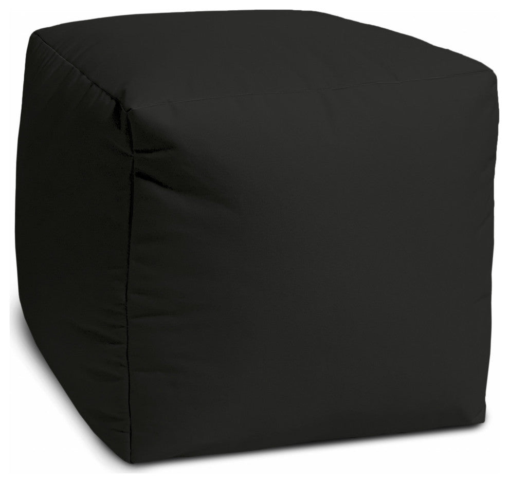 17  Cool Jet Black Solid Color Indoor Outdoor Pouf Cover