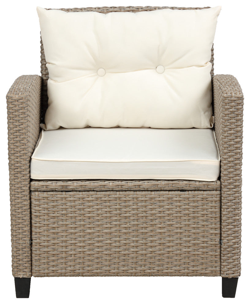 Gewnee Conversation Set Wicker Ratten Sectional Sofa, Beige