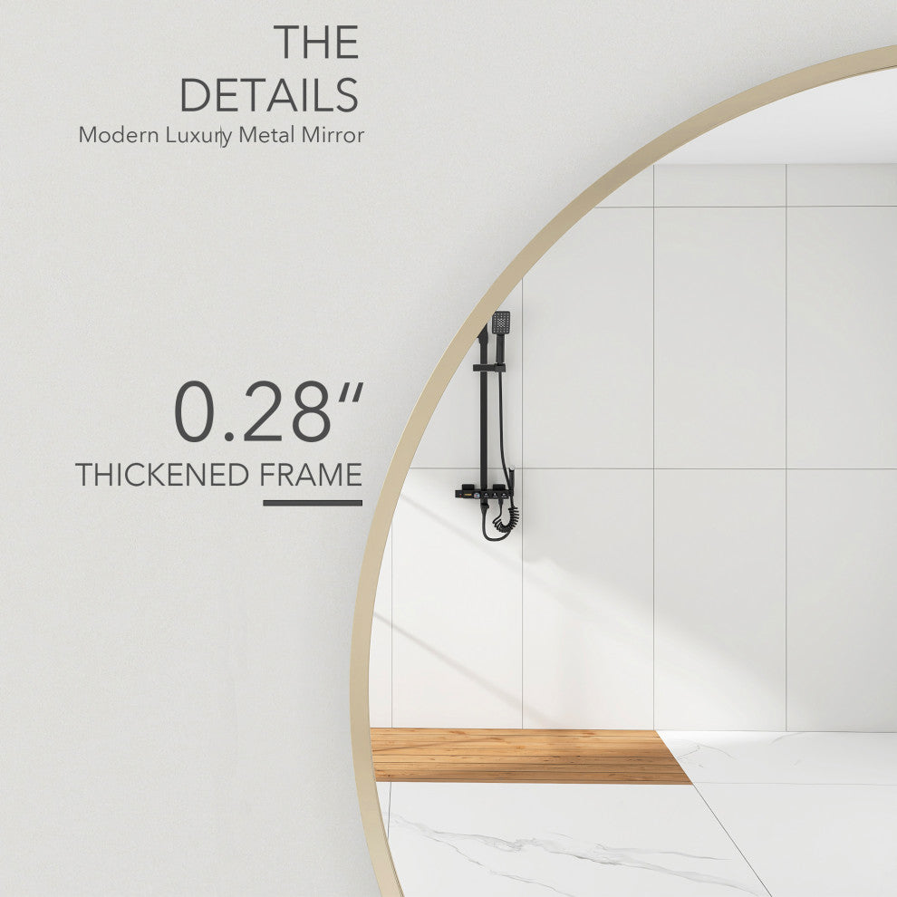 20" Round Framed Wall Mounted Bathroom Vanity Mirror, Light Gold