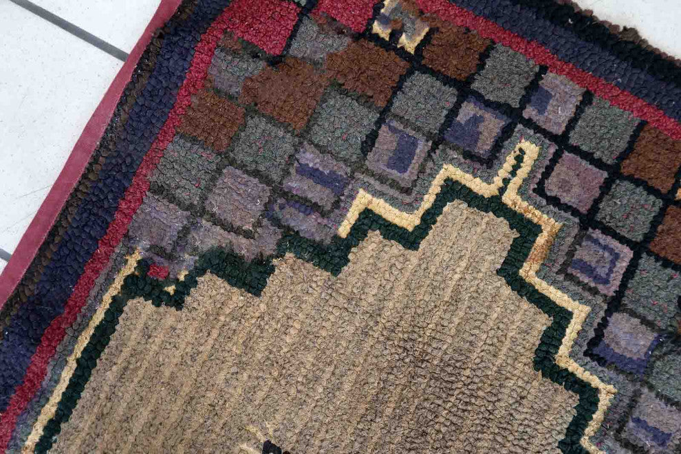 Handmade Antique American Hooked Rug 2.1'x4', 67cmx122cm, 1880s