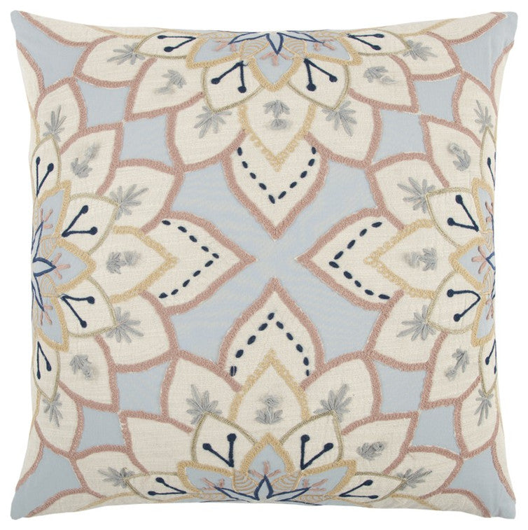 Light Blue Floral Appliqued Throw Pillow