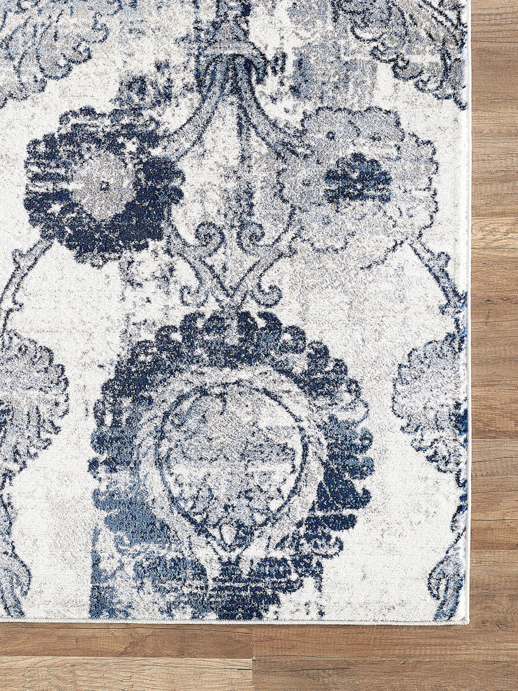 Abani Arto ART100A Bohemian Medallion Distressed Ivory and Blue Area Rug