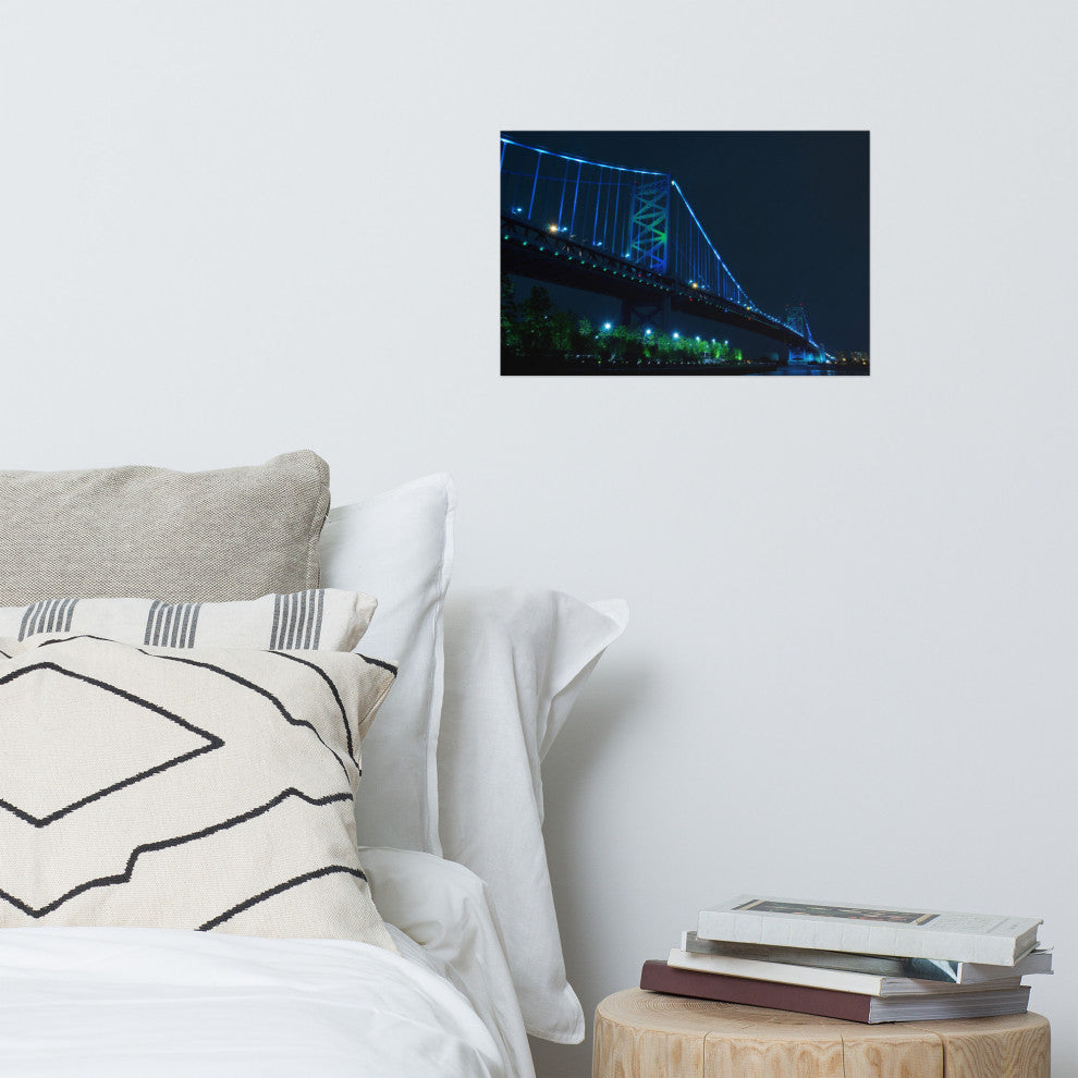 Ben Franklin Bridge Night Urban Landscape Photo Unframed Wall Art Print, 12" X 18"