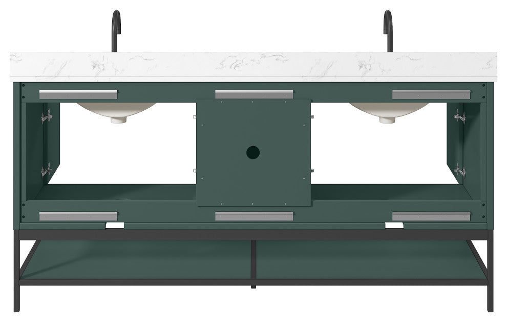 Paisley Vanity Combo, Cala White Engineered Top, 72", Everglade Green, Double Sink