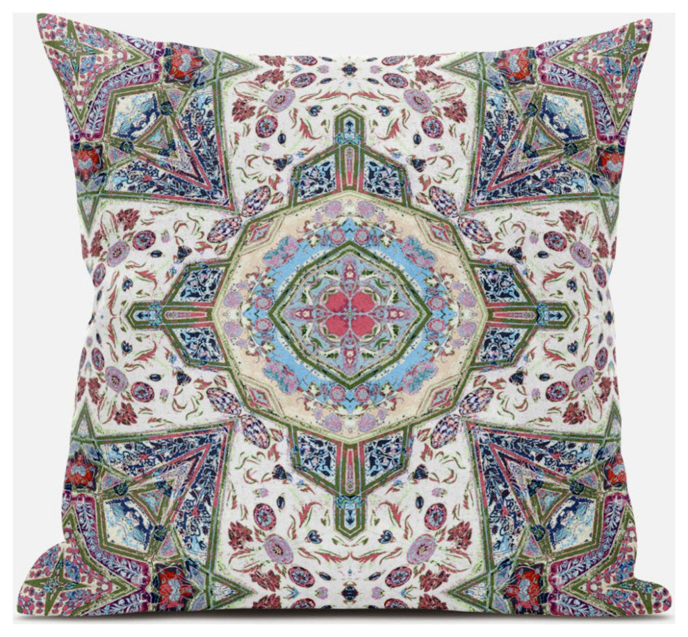 16" Cream Pink Boho Flower Suede Throw Pillow