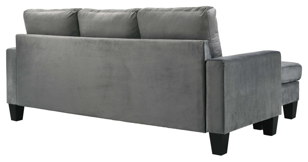 Jessica 77 in. W Flared Arm Velvet L Shaped Sofa, Gray