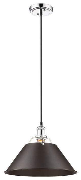 Golden Lighting 3306-L CH Orwell 14"W Pendant - Chrome / Pine Green Shades