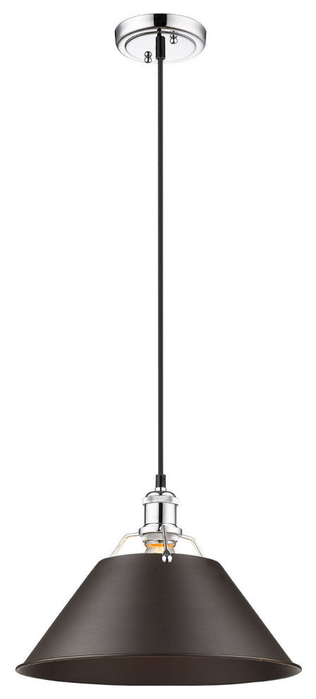 Golden Lighting 3306-L CH Orwell 14"W Pendant - Chrome / Pine Green Shades