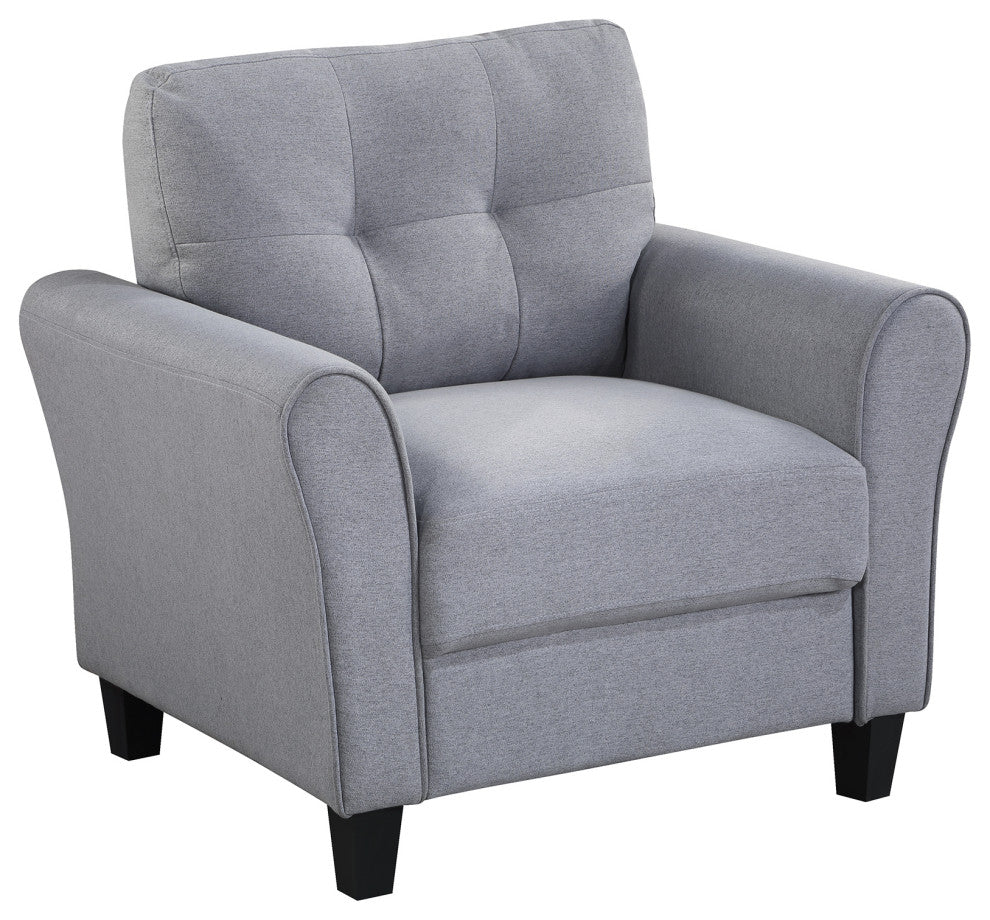 TATEUS 35" Armchair in Light Grey-Blue Linen Upholstery for Home or Office