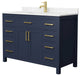 48"SGL Vanity Dark Blue, Carrara Cult. Marble Countertop, Sink, Gold Trim
