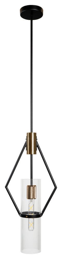 Everly Single Light Metal and Glass Pendant, Black and Brass