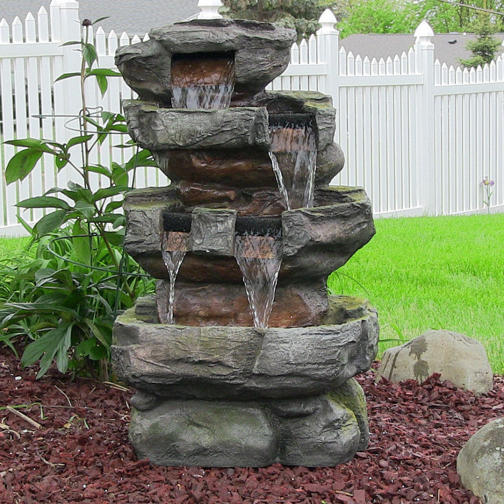 Sunnydaze Outdoor Electric Tiered Stone Waterfall With LED Lights, 23"
