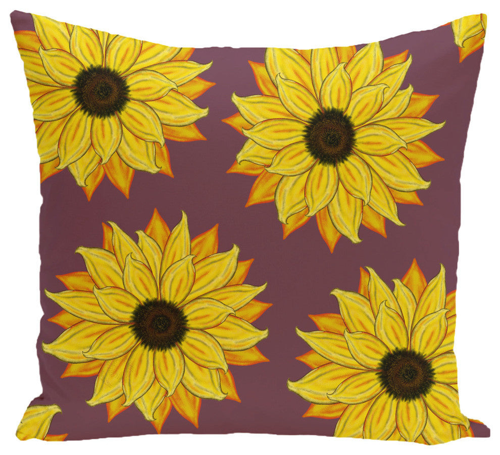 Sunflower Power Flower Print Pillow, Purple, 20"x20"