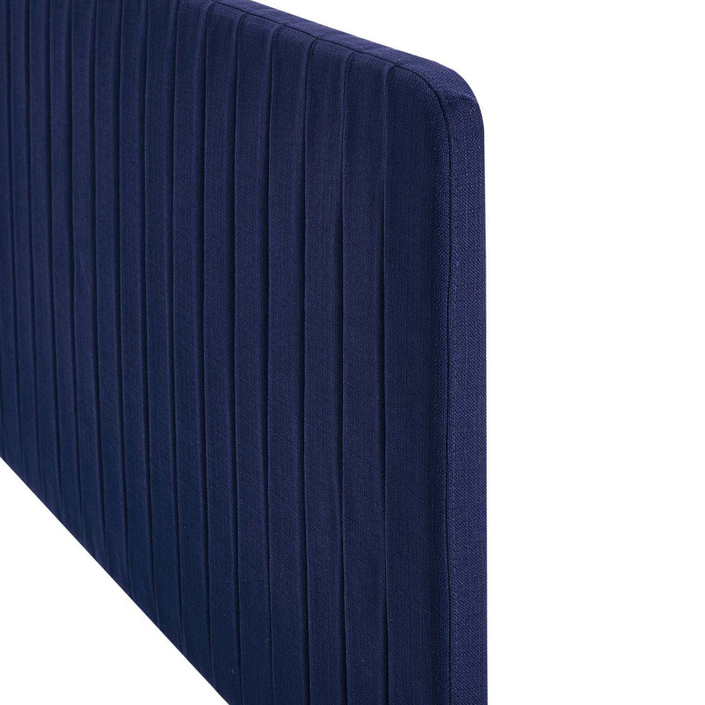 Tufted Headboard, Full Queen Size, Fabric, Dark Blue, Modern Contemporary